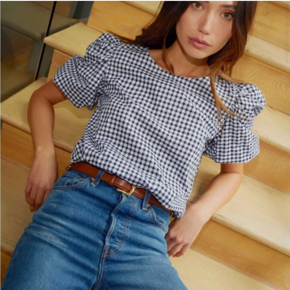Nation LTD Heidi Girly Elastic Crop in Gingham - Picture 6 of 7